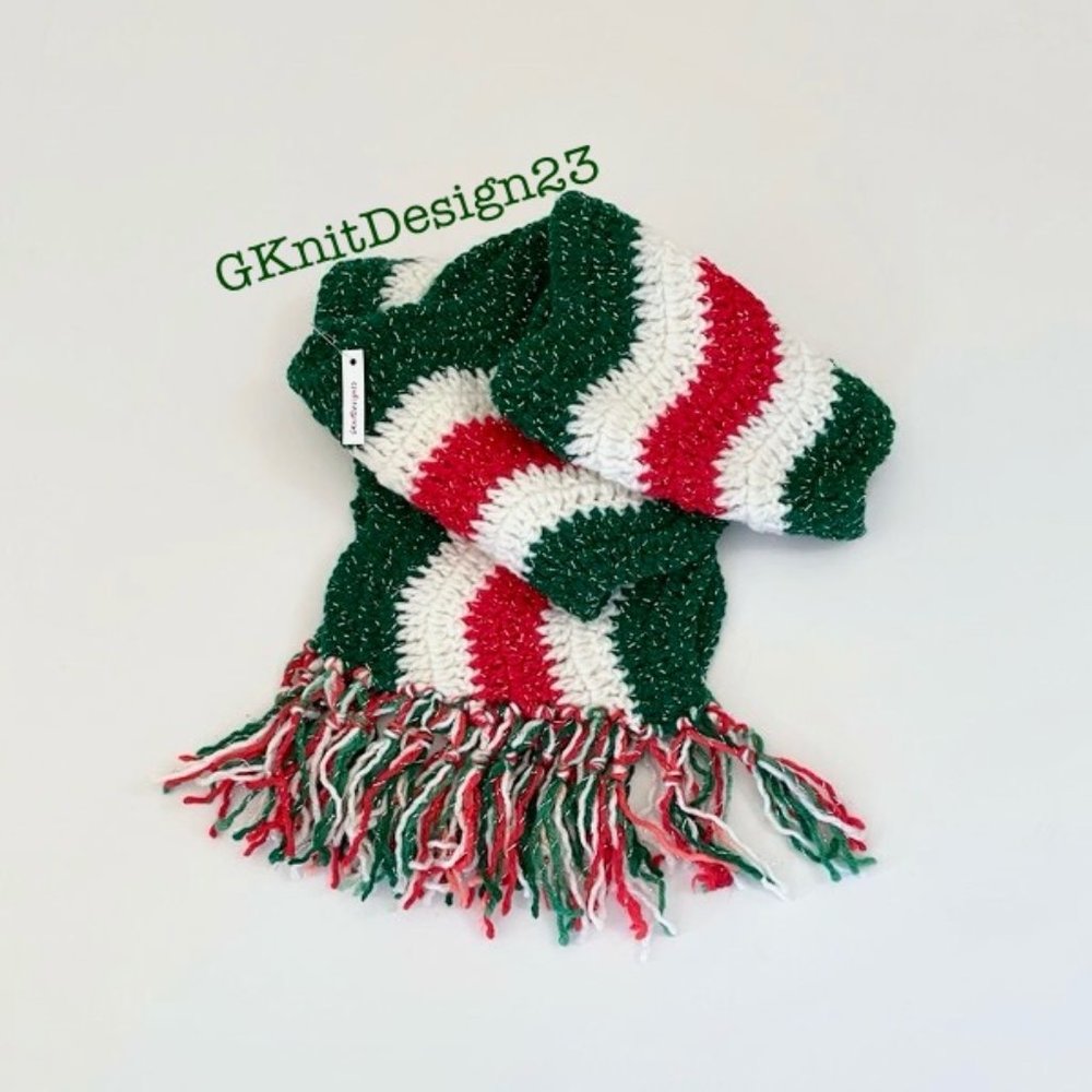 Crochet scarf, neck wrap with Holiday colors, White elephant gift